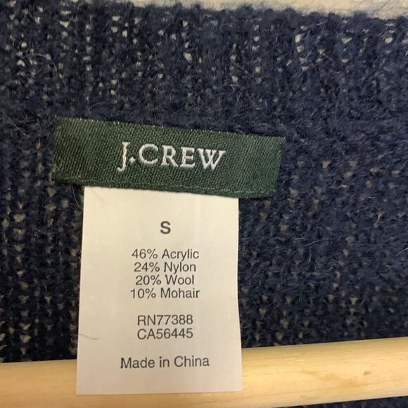 J. Crew Tan and Navy Striped Wool Mohair V-Neck Sweater Size S - Picture 3 of 9